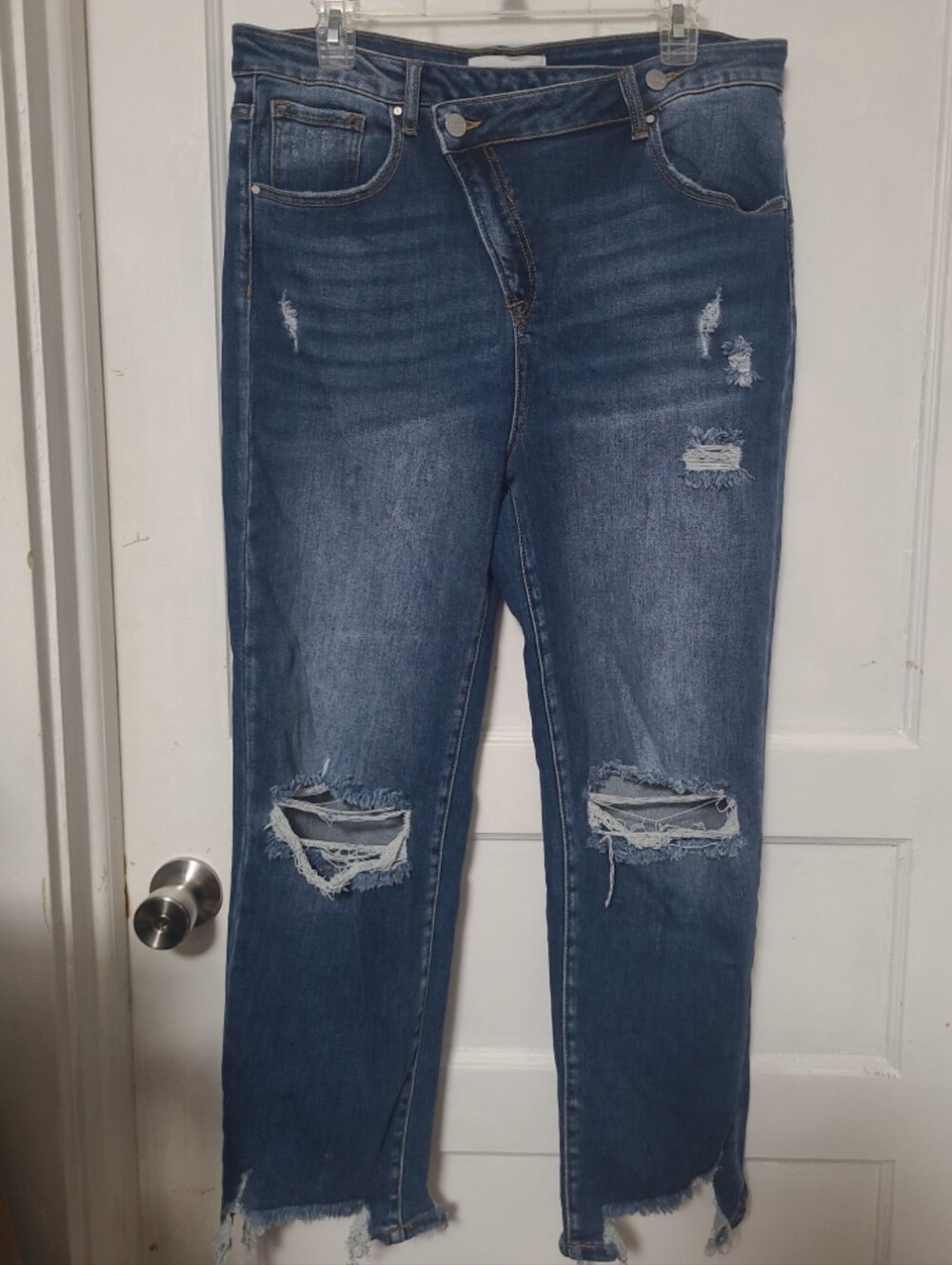 Risen Distressed Cropped Wide Leg Jeans 15/32 16w